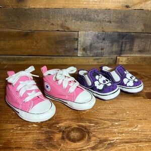 Converse Baby Chuck Taylor Pink size 3 and Purple Skull Print shoe size 6 mos.